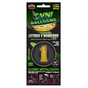 GLOBOS METALIZADOS EN FORMA DE NUMEROS 14" 36CM. DORADO