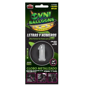 GLOBOS METALIZADOS EN FORMA DE NUMEROS 14" 36CM. PLATA