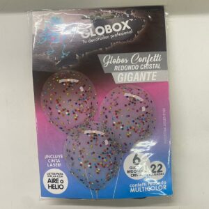 SET 6 GLOBOS REDONDOS GIGANTES CRISTAL + CONFETTI (6235)