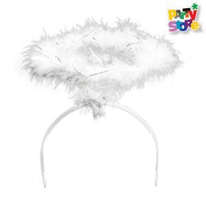 VINCHA AUREOLA DE ANGEL. PLUMAS BLANCAS "PARTY STORE"
