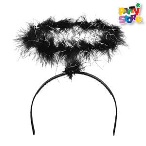 VINCHA AUREOLA DE ANGEL. PLUMAS NEGRAS "PARTY STORE"